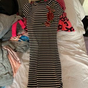 striped floral bodycon dress